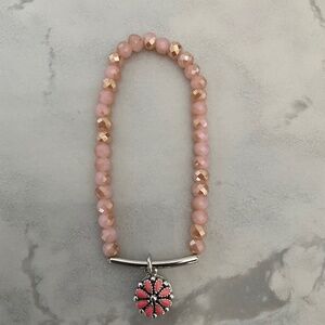 Magnolia & Vine Pink Glow Beaded Stretch Bracelet with Decorative Snap